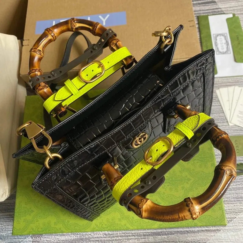 Gucci Diana Malá Tote Taška Krokodýlí Taška s Horní Rukojetí 660195 Černá