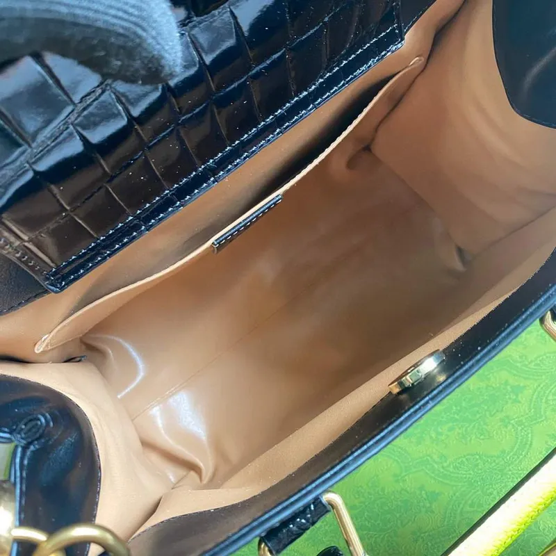 Gucci Diana Malá Tote Taška Krokodýlí Taška s Horní Rukojetí 660195 Černá