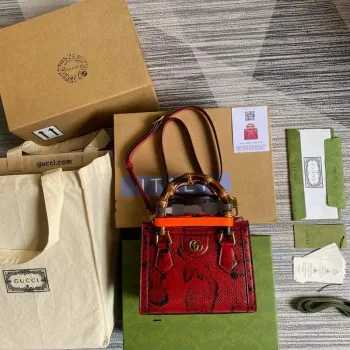 Gucci Diana Mini Tote Bag Hadí Taška s Horním Uchem Gucci 655661 Červená