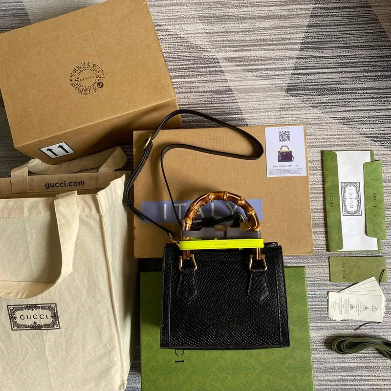 Gucci Diana Mini Tote Bag Hadí Taška s Horní Rukojetí Gucci 655661 Černá