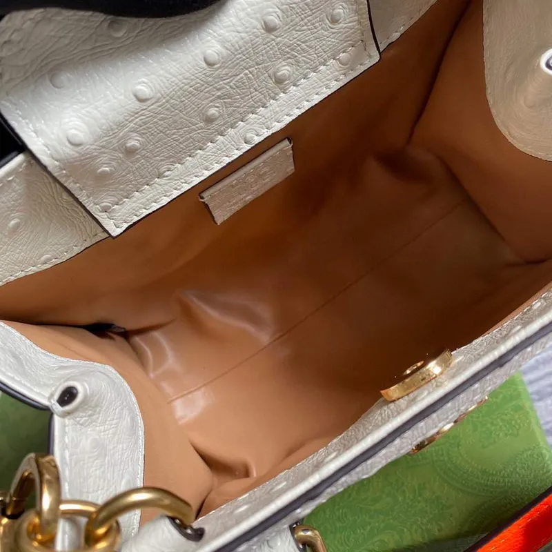 Gucci Diana Mini Tote Bag Pštrosí kůže Kabelka s horní rukojetí Gucci 655661 Béžová