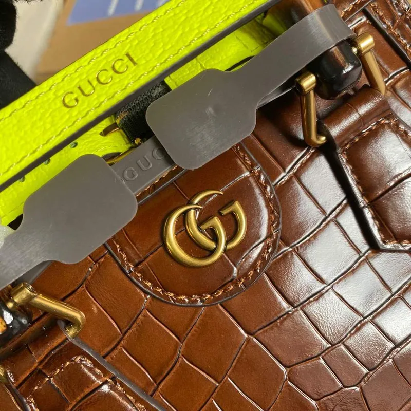 Gucci Diana Mini Tote Bag Krokodýlí kůže Taška s horním uchem Gucci 655661 Hnědá