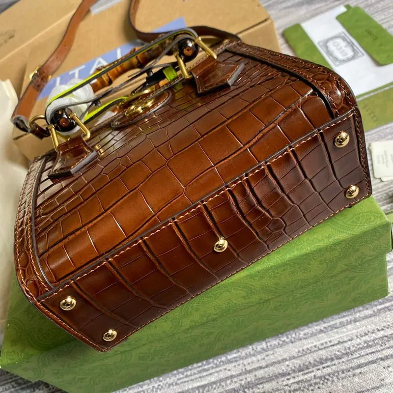 Gucci Diana Mini Tote Bag Krokodýlí kůže Taška s horním uchem Gucci 655661 Hnědá