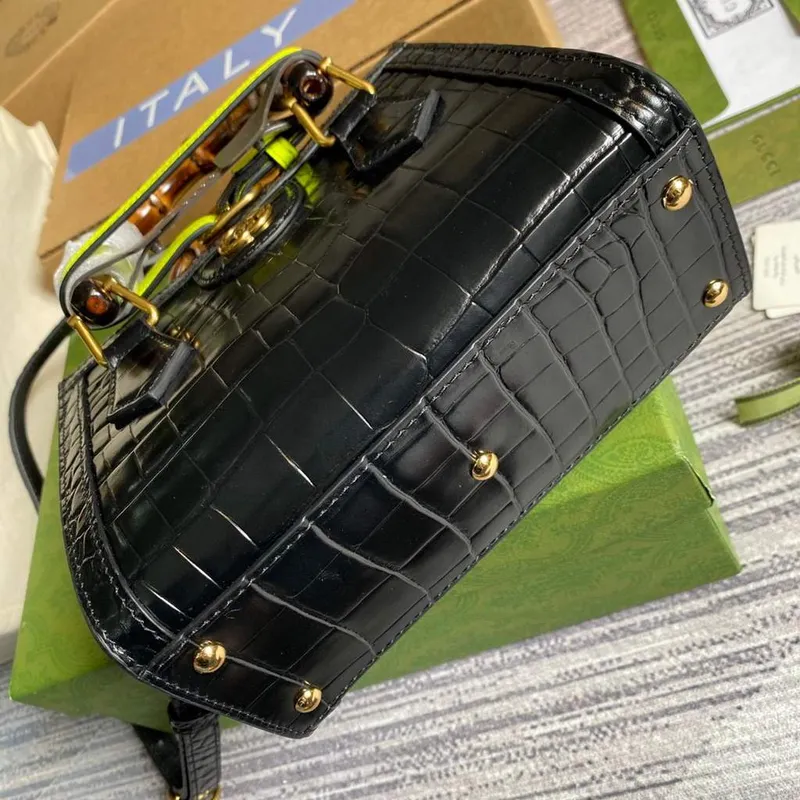 Gucci Diana Mini Tote Bag Krokodýlí kůže S držadlem Gucci 655661 Černá