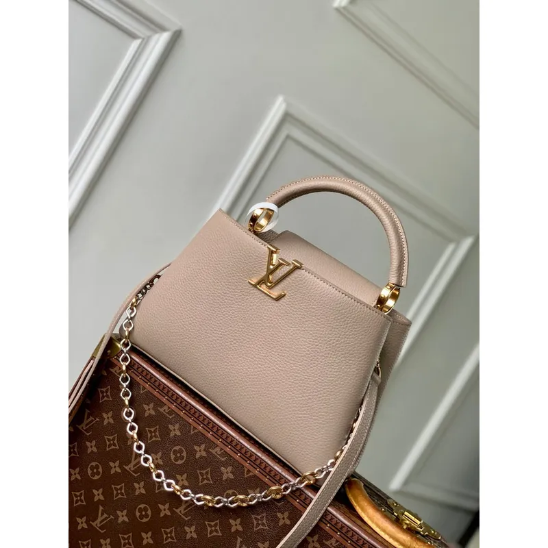 LV M12935 Louis Vuitton Capucines MM Kabelka Galet Šedá
