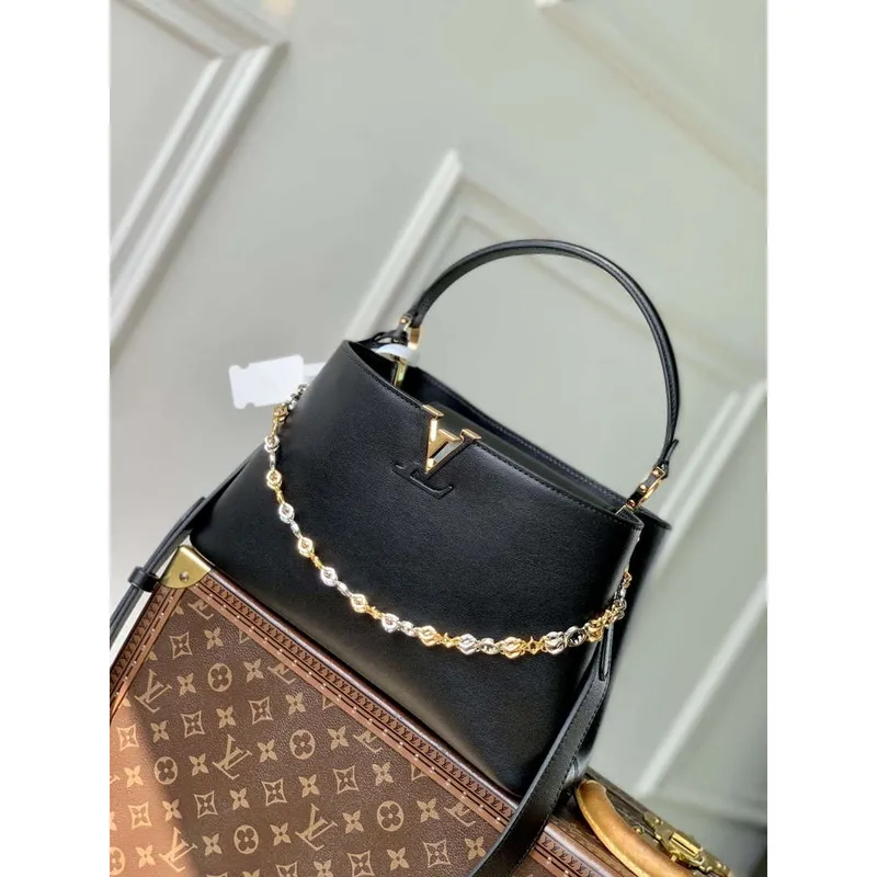 LV M12924 Louis Vuitton Capucines MM Souple Taška Černá