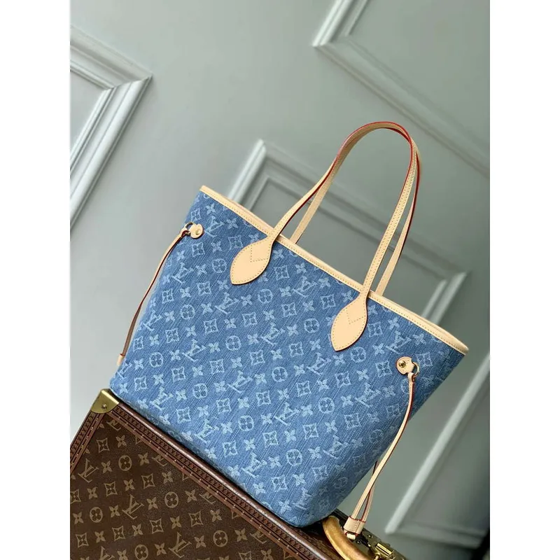 LV M13192 Louis Vuitton Neverfull MM Taška Tote Denim Modrá