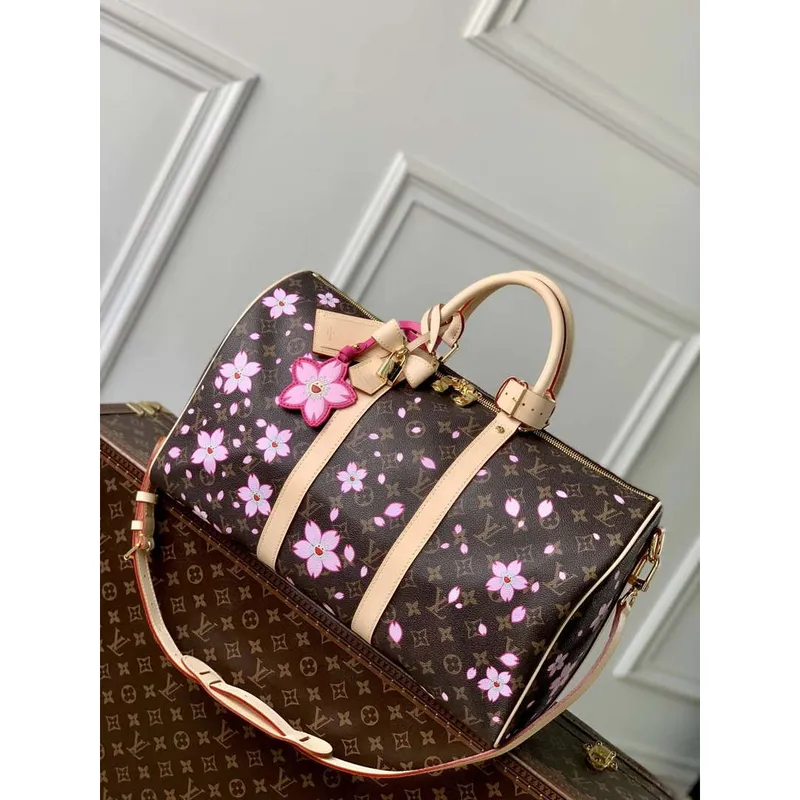 LV M13752 Louis Vuitton LV x TM Keepall Bandoulière 45 Taška Sakura Hnědá