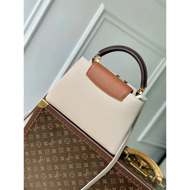 LV M12956 Louis Vuitton Capucines MM Taška z kůže Taurillon Galet Šedá