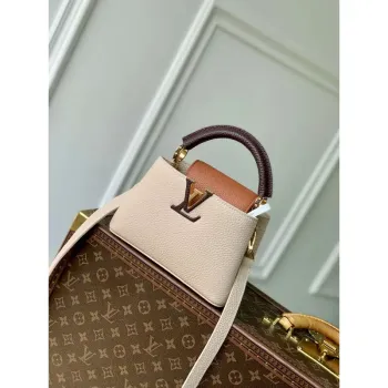 LV M12956 Louis Vuitton Capucines Mini Taška z kůže Taurillon Galet Šedá