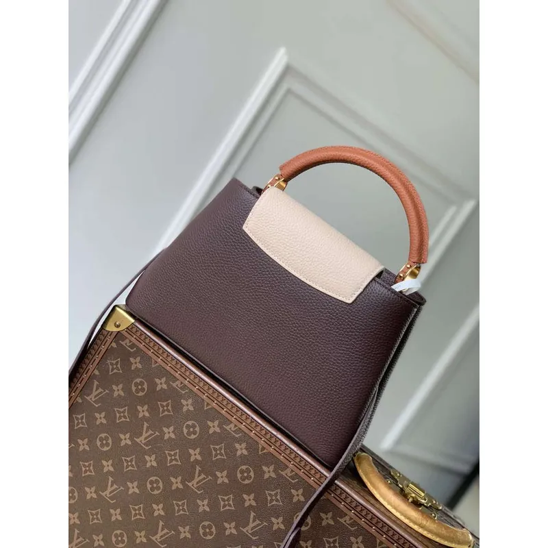 LV M12952 Louis Vuitton Capucines MM Taška z kůže Taurillon Hnědá čokoláda
