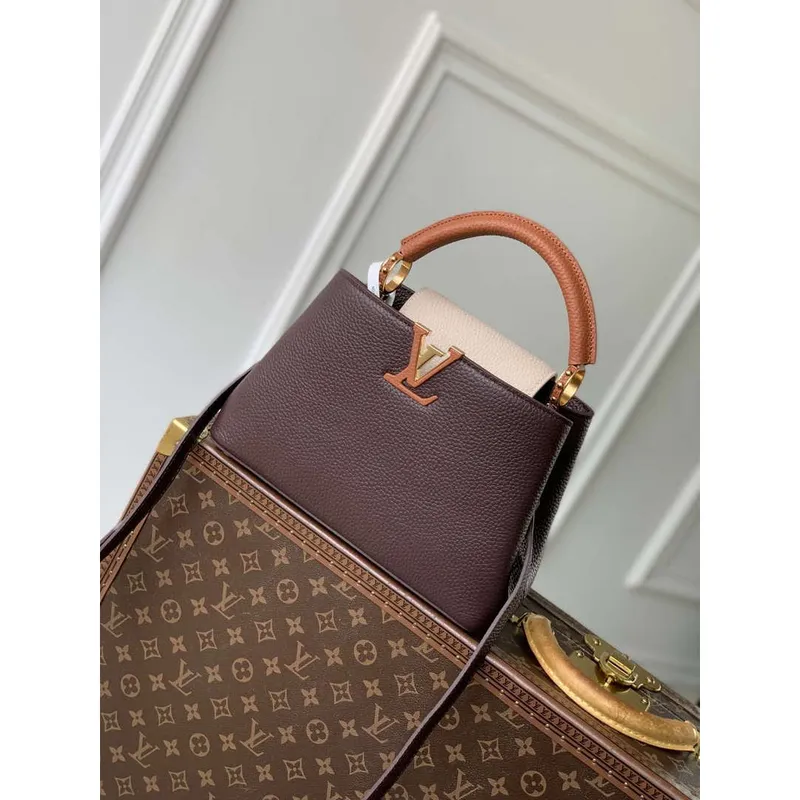 LV M12952 Louis Vuitton Capucines BB Taška z kůže Taurillon Čokoládově hnědá