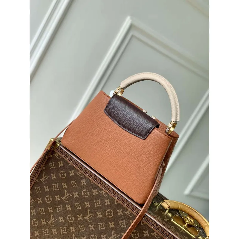 LV M14176 Louis Vuitton Capucines BB Taška z kůže Taurillon Hnědá