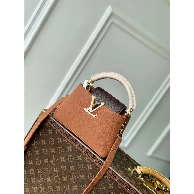 LV M14176 Louis Vuitton Capucines Mini Taška Taurillon kůže Hnědá