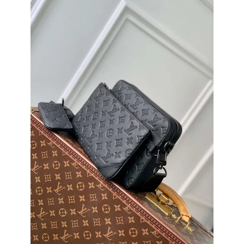 LV M46602 Louis Vuitton Trio Messenger Bag Monogram Shadow Kůže