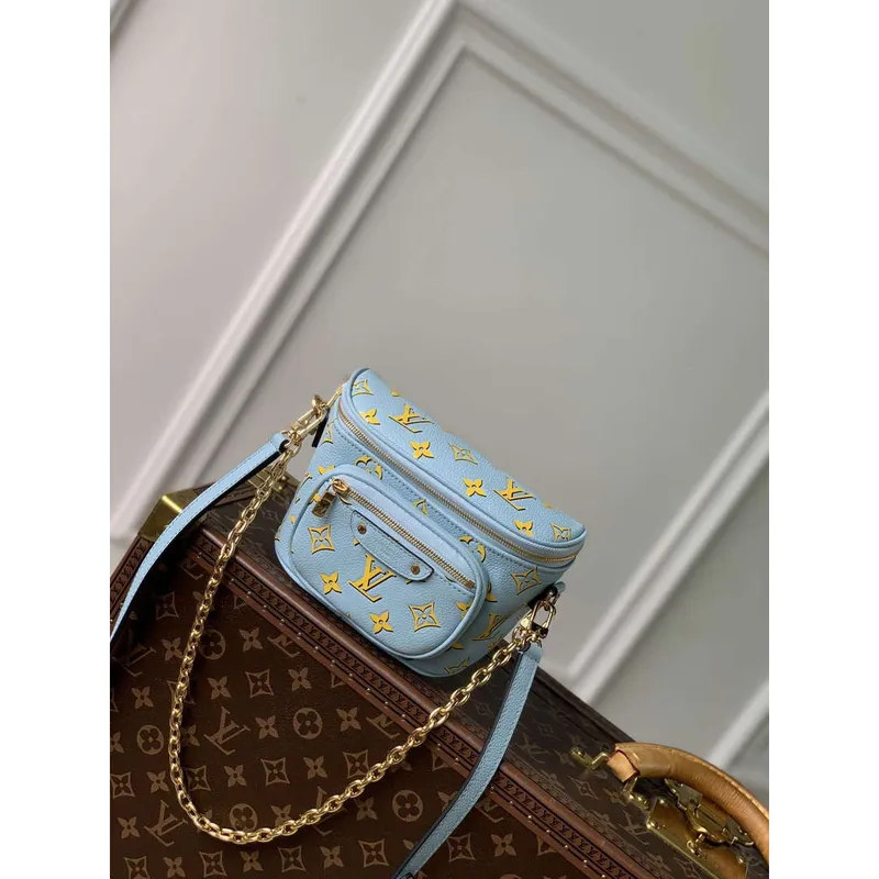 LV M83694 Louis Vuitton Mini Bumbag Monogram Empreinte Modrá se Žlutou