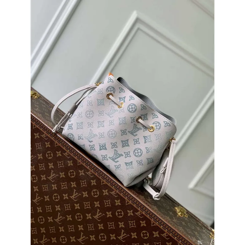 LV M12125 Louis Vuitton Bella Mahina Kožená Kabela Bucket Brume Gray