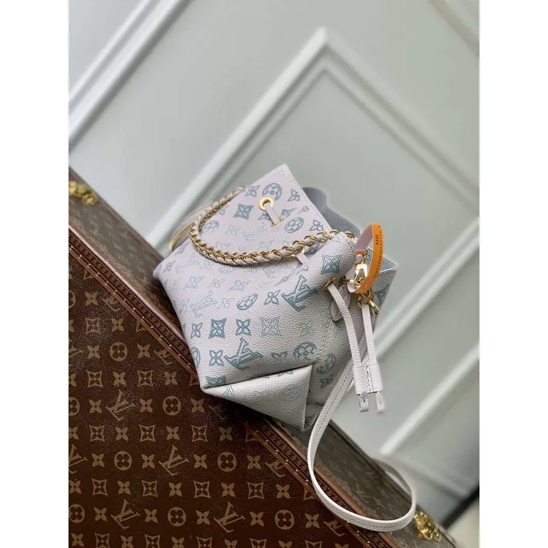 LV M12125 Louis Vuitton Bella Mahina Kožená Kabela Bucket Brume Gray