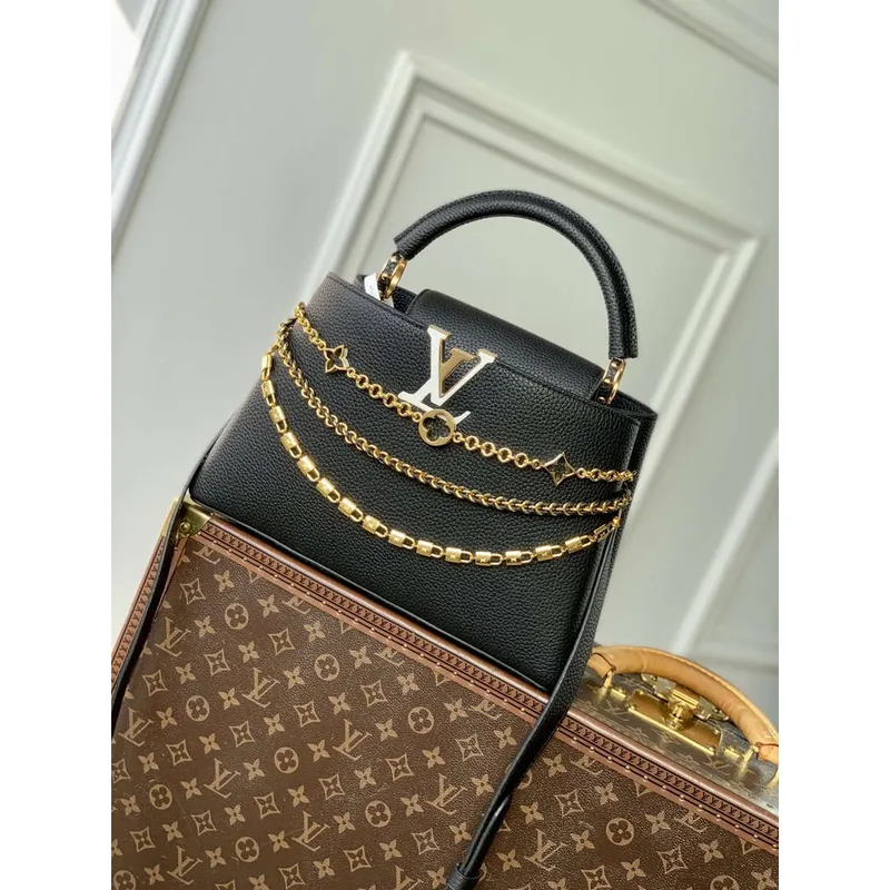 LV M12345 Louis Vuitton Capucines MM Kabelka Černá