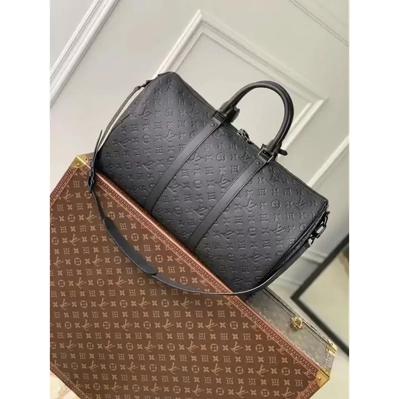 LV M59025 Louis Vuitton Keepall Bandoulière 50 Cestovní taška Monogram taurillon kůže Černá