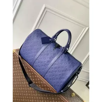 LV M44810 Louis Vuitton Keepall Bandoulière 50 Monogram stínová kůže Námořnická modrá