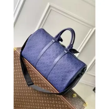 LV M44810 Louis Vuitton Keepall Bandoulière 50 Monogram stínová kůže Námořnická modrá