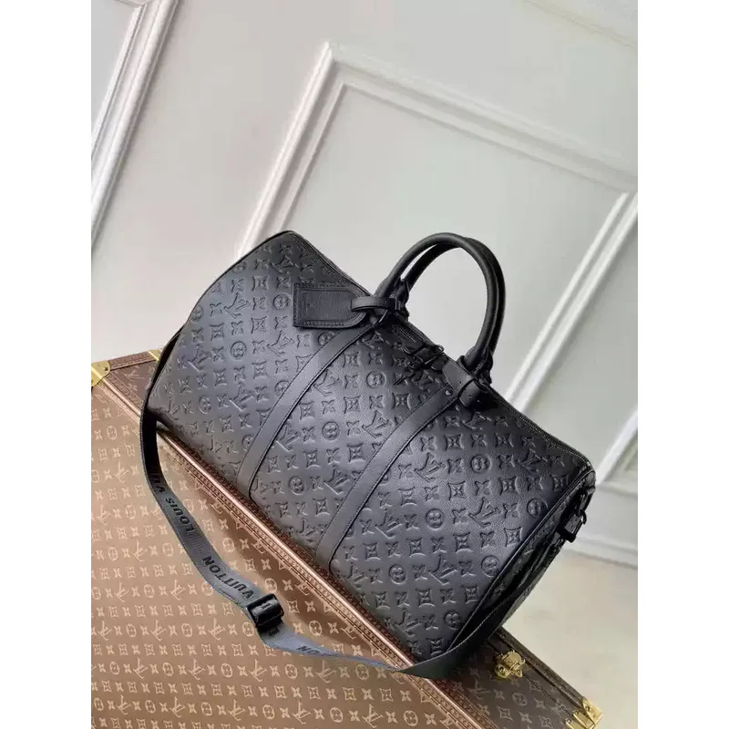 LV M44810 Louis Vuitton Keepall Bandoulière 50 Monogram stínová kůže Černá