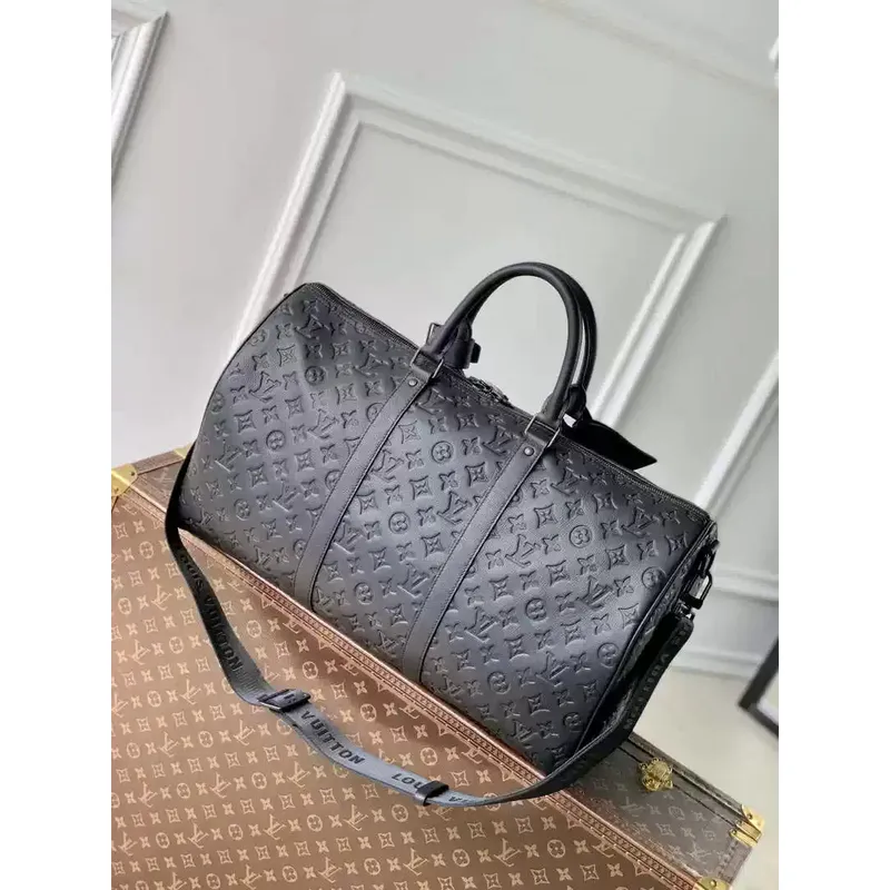 LV M44810 Louis Vuitton Keepall Bandoulière 50 Monogram stínová kůže Černá