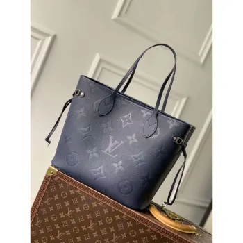 LV M47143 Louis Vuitton Neverfull MM Taška Monogram Empreinte Kůže Námořnická Modrá