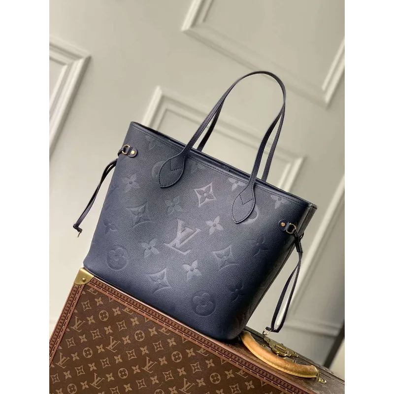 LV M47143 Louis Vuitton Neverfull MM Taška Monogram Empreinte Kůže Námořnická Modrá