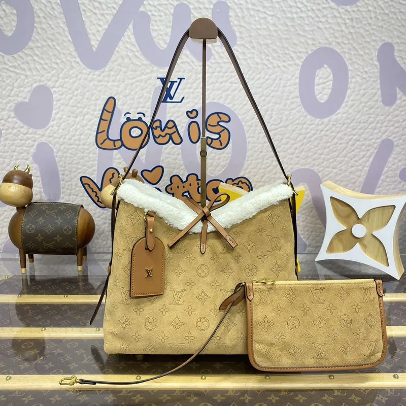 LV M11843 Louis Vuitton CarryAll PM Suede kožená taška béžová