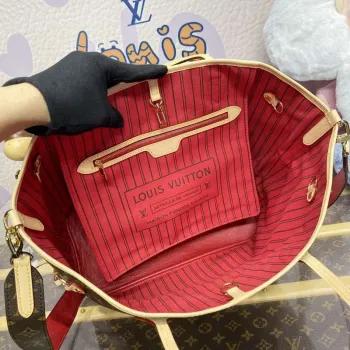 LV M12096 Louis Vuitton Oboustranná kabelka Neverfull Inside Out MM Červená