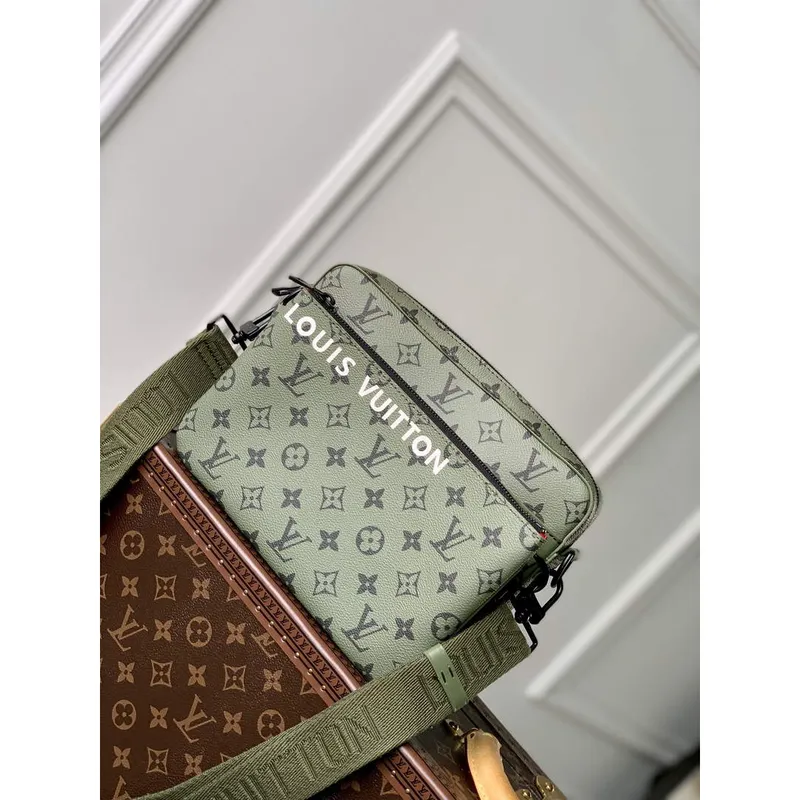 LV M23783 Louis Vuitton Trio Messenger Bag Khaki Green/Vermillion Red