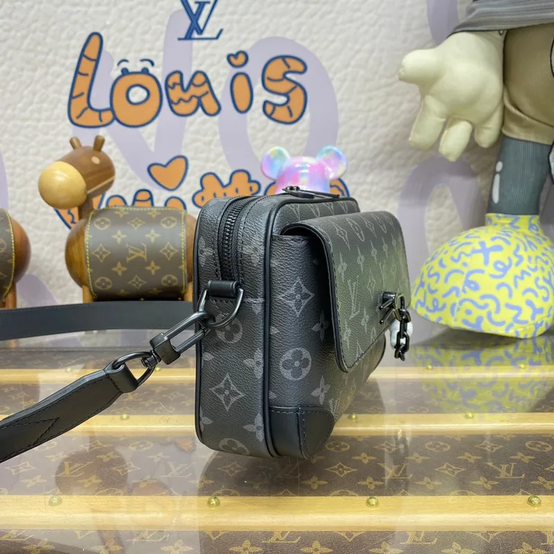 LV M46795 Louis Vuitton Steamer Messenger Bag Monogram Eclipse potažená plátno