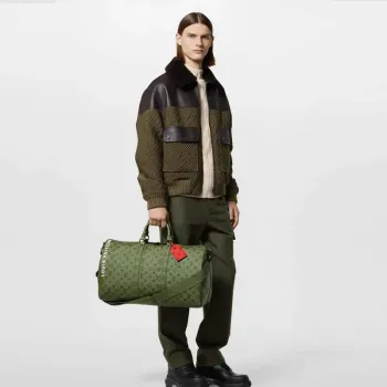 LV M23962 Louis Vuitton Keepall Bandoulière 45 Taška Khaki Zelená/Vermilion Červená