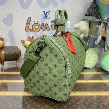 LV M23962 Louis Vuitton Keepall Bandoulière 45 Taška Khaki Zelená/Vermilion Červená