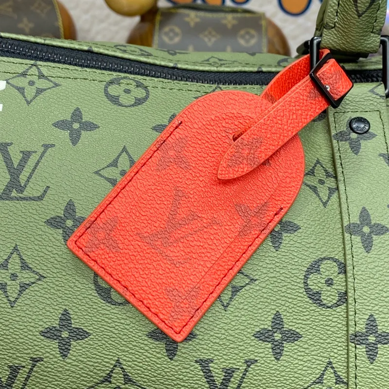 LV M23962 Louis Vuitton Keepall Bandoulière 45 Taška Khaki Zelená/Vermilion Červená