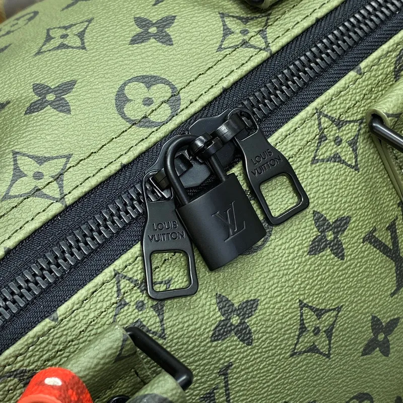 LV M23962 Louis Vuitton Keepall Bandoulière 45 Taška Khaki Zelená/Vermilion Červená