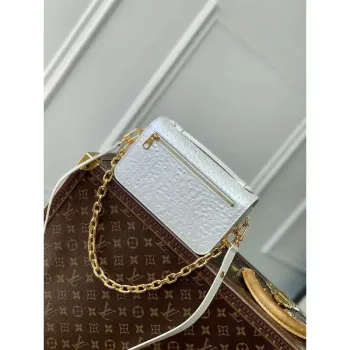 LV N85902 Louis Vuitton Pochette Métis East West Taška z pštrosí kůže Bílá perla