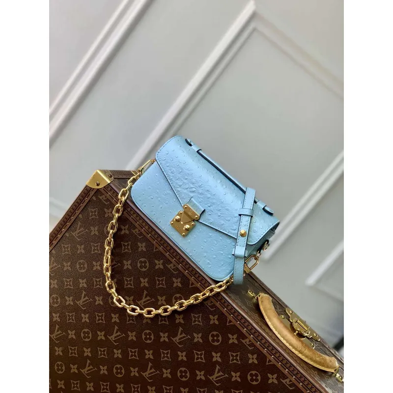 LV N85902 Louis Vuitton Pochette Métis East West Taška z pštrosí kůže Modrý glazur