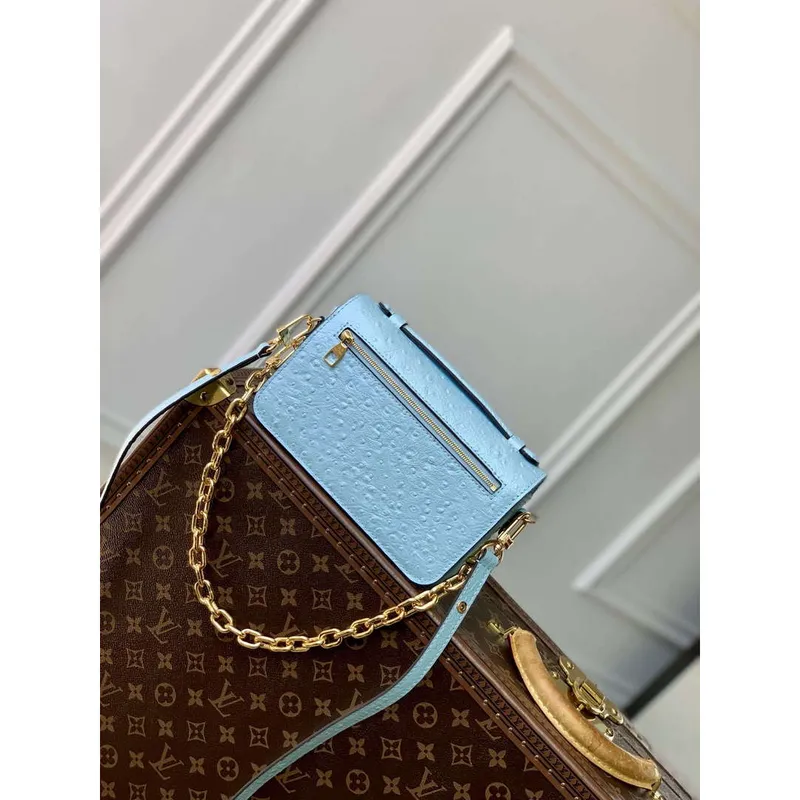 LV N85902 Louis Vuitton Pochette Métis East West Taška z pštrosí kůže Modrý glazur