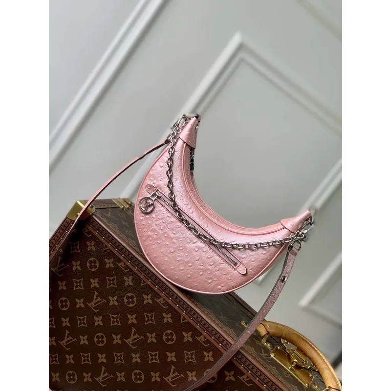 LV N85900 Louis Vuitton Loop Pm Taška z pštrosí kůže Růžový lesk
