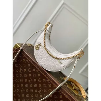LV N85900 Louis Vuitton Loop Pm Taška z pštrosí kůže Bílá perla