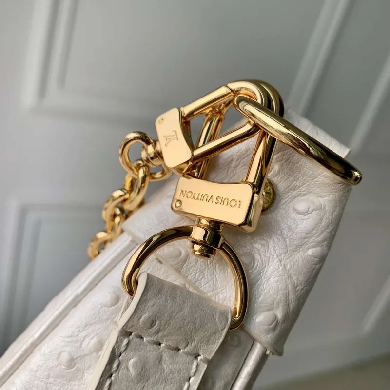 LV N85900 Louis Vuitton Loop Pm Taška z pštrosí kůže Bílá perla