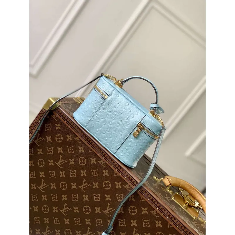 LV N85806 Louis Vuitton Vanity Chain Pouch Taška z pštrosí kůže Modrý glazur