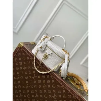 LV N85911 Louis Vuitton Vanity Chain Pouch Taška z pštrosí kůže Bílá perla
