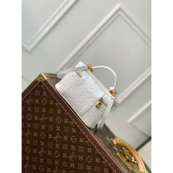 LV N85911 Louis Vuitton Vanity Chain Pouch Taška z pštrosí kůže Bílá perla