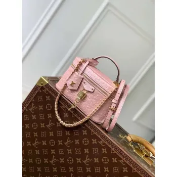 LV N85820 Louis Vuitton Vanity Chain Pouch Taška z pštrosí kůže Růžový lesk