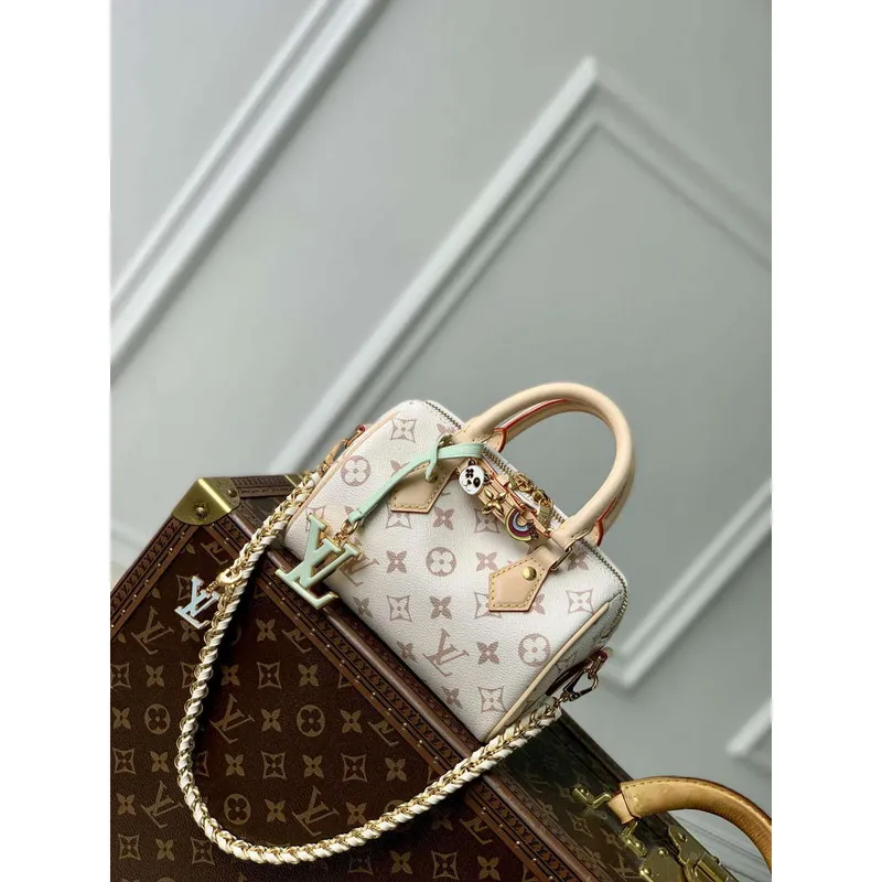 LV M24606 Louis Vuitton SPEEDY 18 LV&I Monogram Dune Coated Canvas Taška Béžová