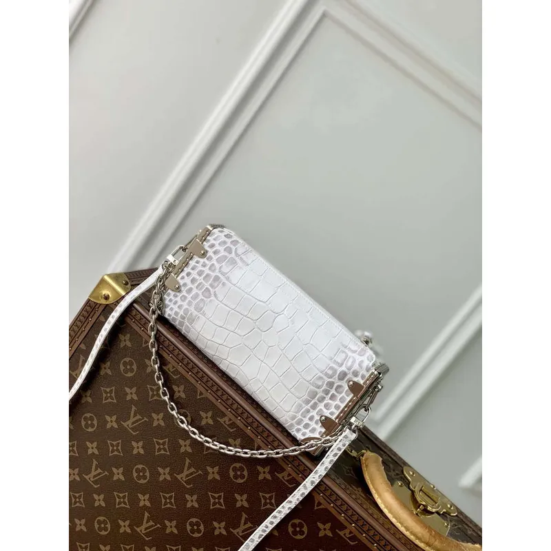 LV M25445 Louis Vuitton Slim Trunk Bag Krokodýlí vzor Bílá